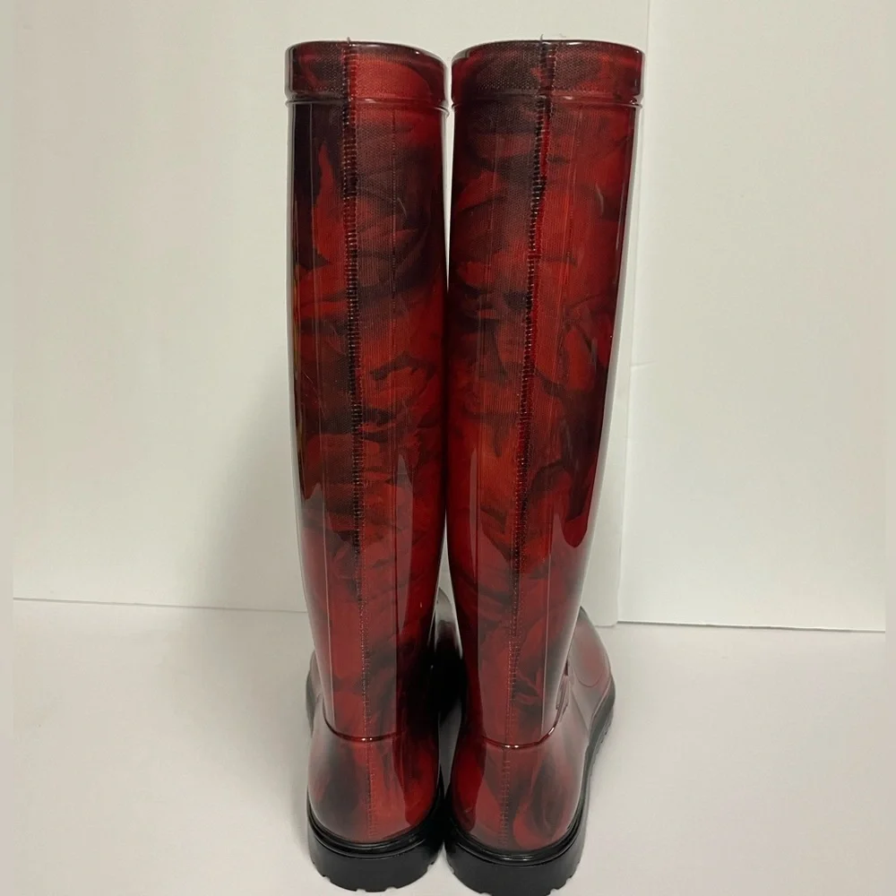 Valentino Garavani tall flat rain boots red flowers 38